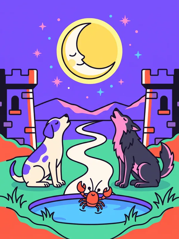 Ilustración de la carta de tarot La Luna (The Moon)